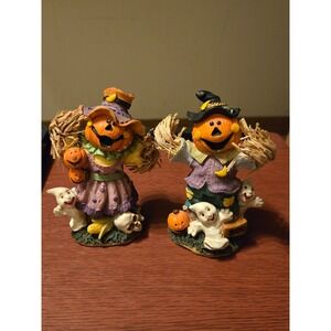 Gerson International Halloween Scarecrow Jack-O-Lantern Ghost Figurines 2pc